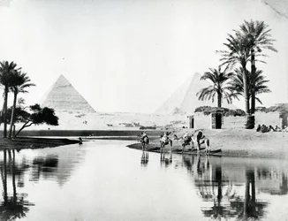 Pyramids of Khufa and Khafre from the Nile Floods